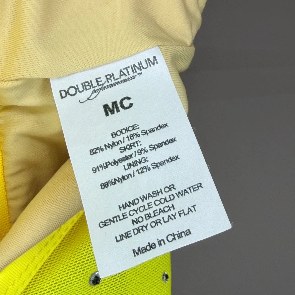 Double Platinum Kids Neon Yellow Rhinestone Dance Leotard with Skirt Size MC